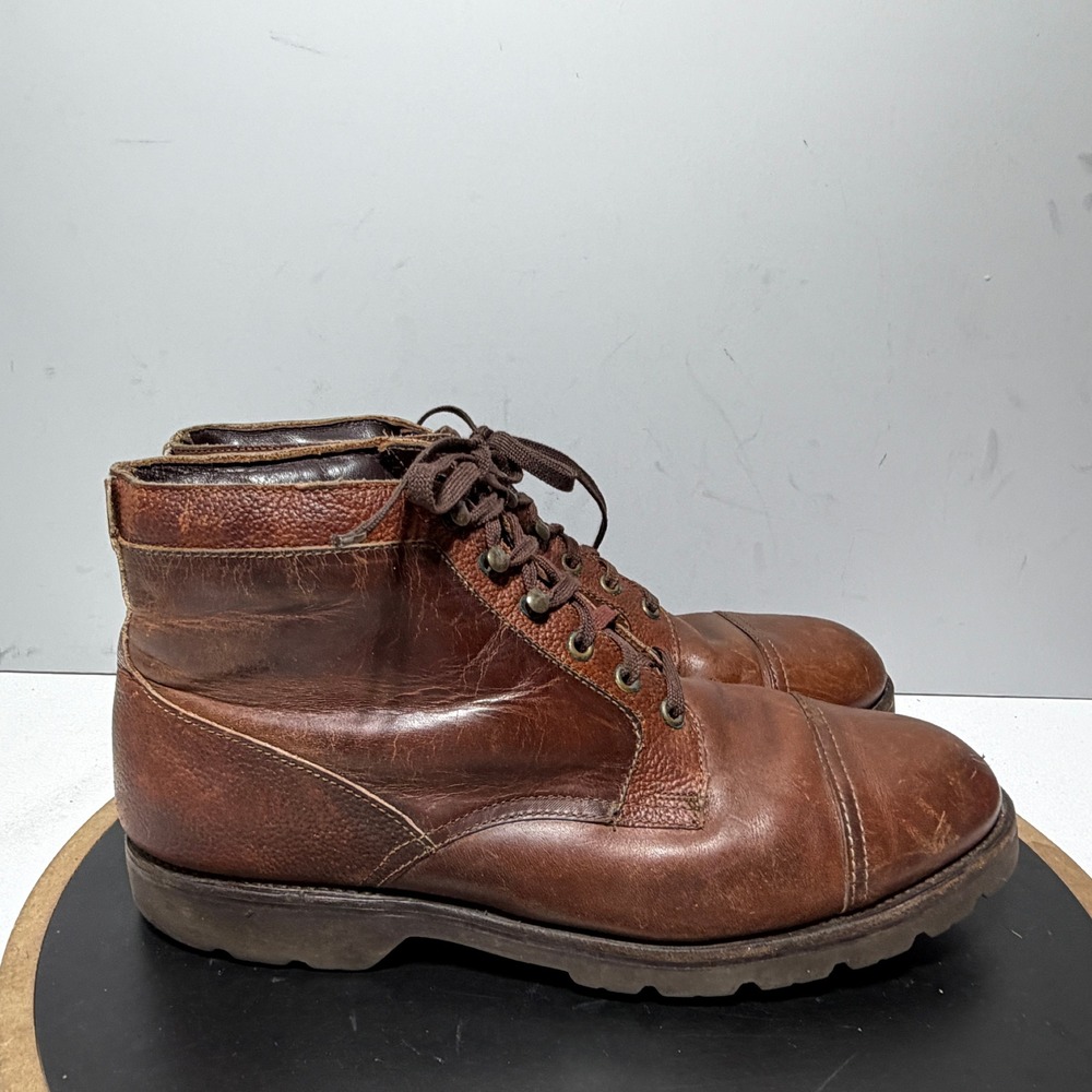 Allen Edmonds Cascade Boots Men 11 D Cap Toe Pebbled Leather Brown Workwear 7083